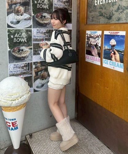 2套裝♪【RMAF】條紋針織POLO衫&針織短褲