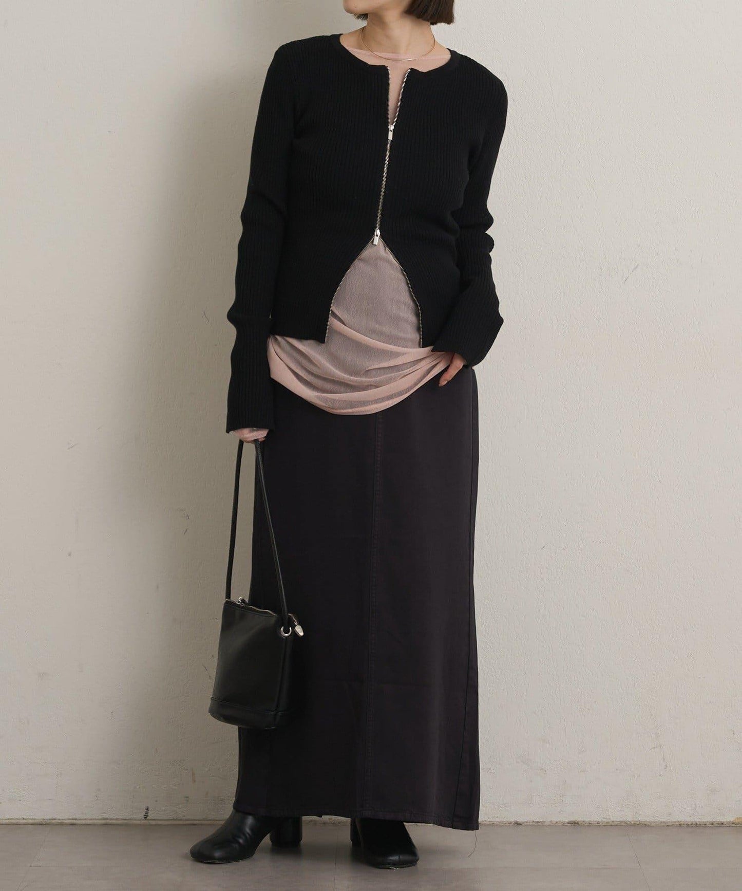 雙拉鍊羅紋開衫