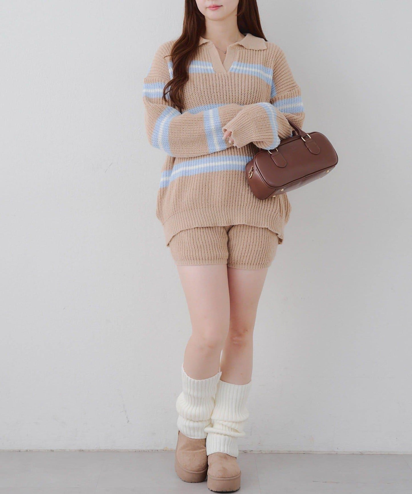 2套裝♪【RMAF】條紋針織POLO衫&針織短褲