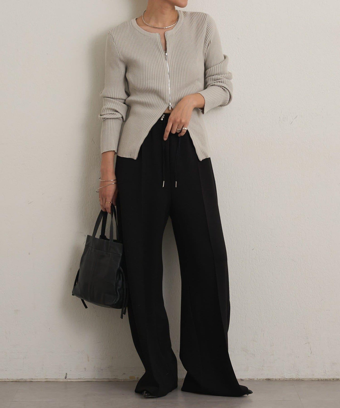 雙拉鍊羅紋開衫