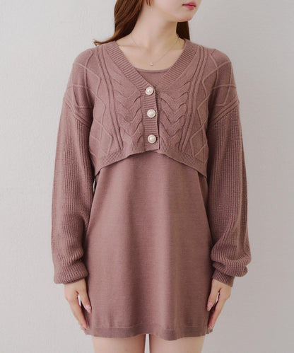 2套裝♪【RMAF】珍珠紐扣開衫+針織連衣裙