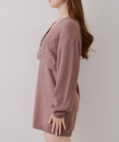 2套裝♪【RMAF】珍珠紐扣開衫+針織連衣裙