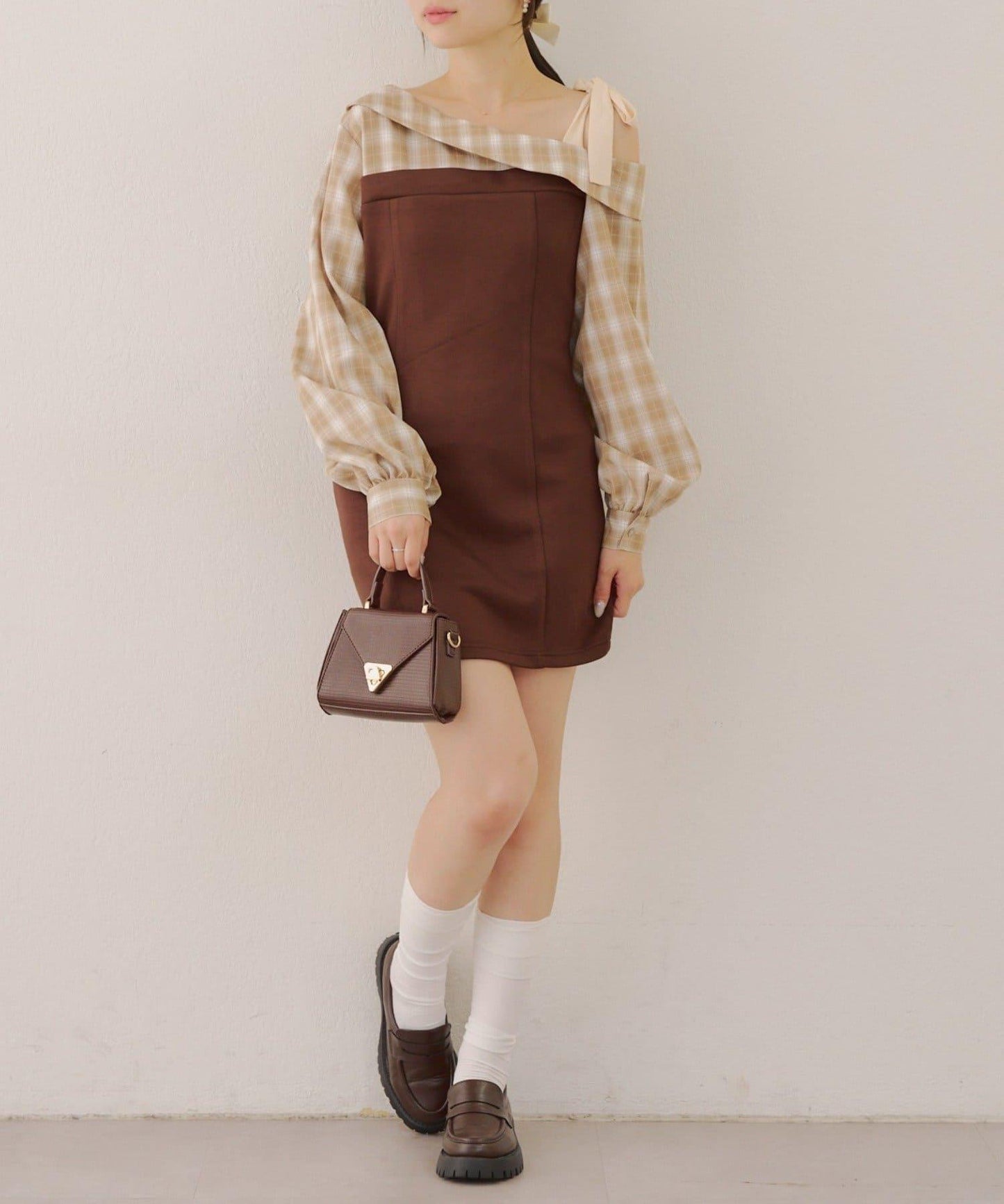 【RMAF】拼接單肩迷你連衣裙