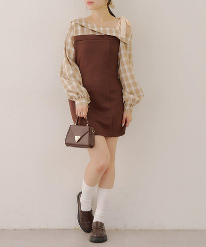 【RMAF】拼接單肩迷你連衣裙