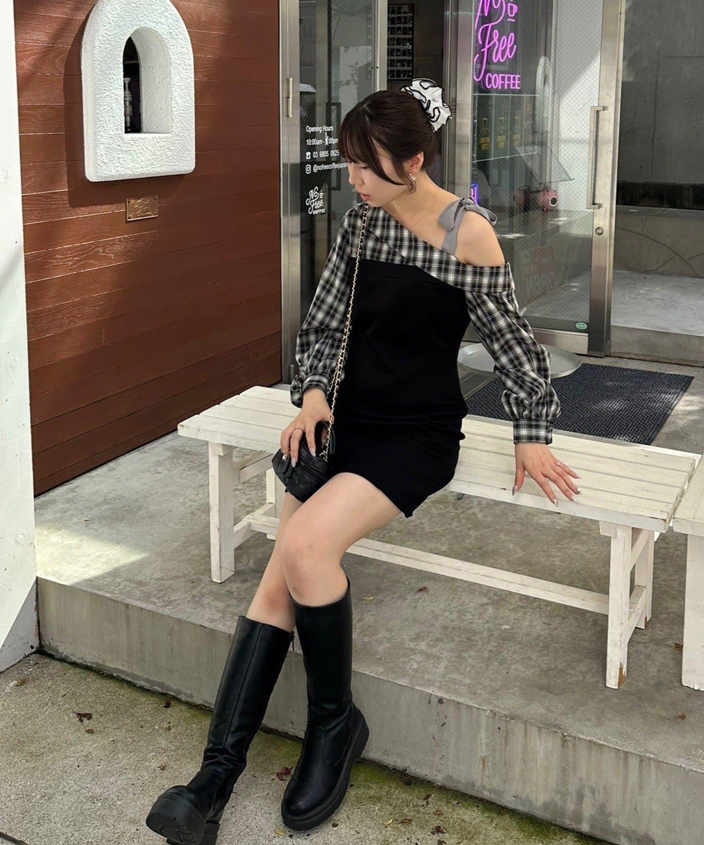 【RMAF】拼接單肩迷你連衣裙