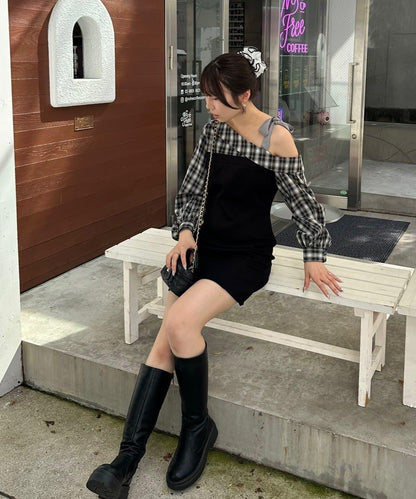 【RMAF】拼接單肩迷你連衣裙