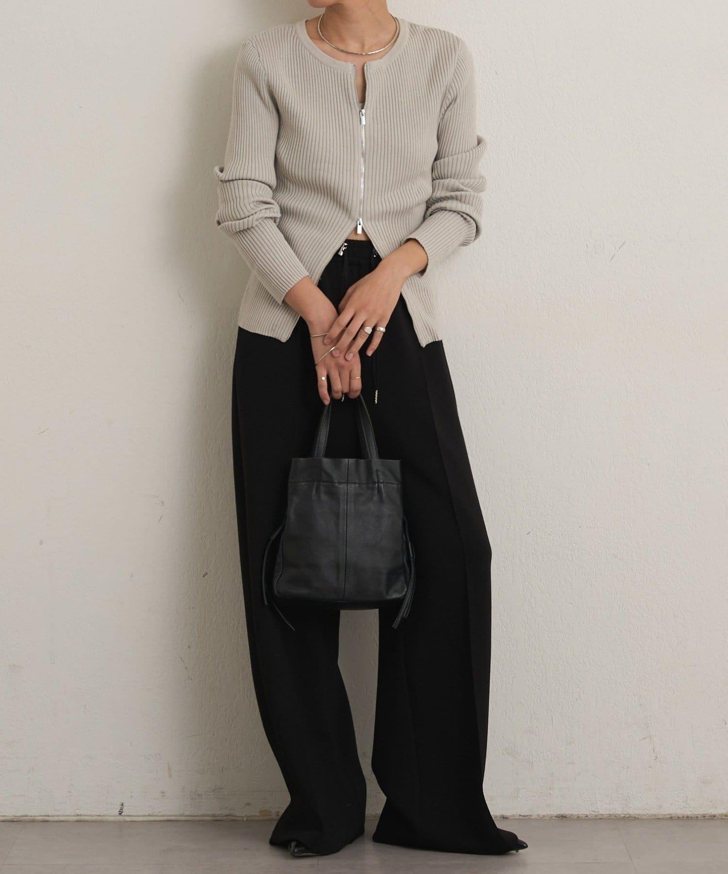 雙拉鍊羅紋開衫