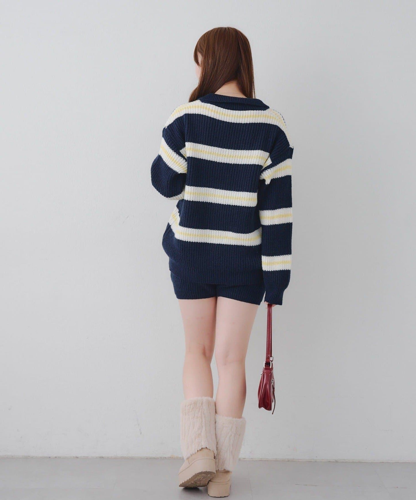 2套裝♪【RMAF】條紋針織POLO衫&針織短褲