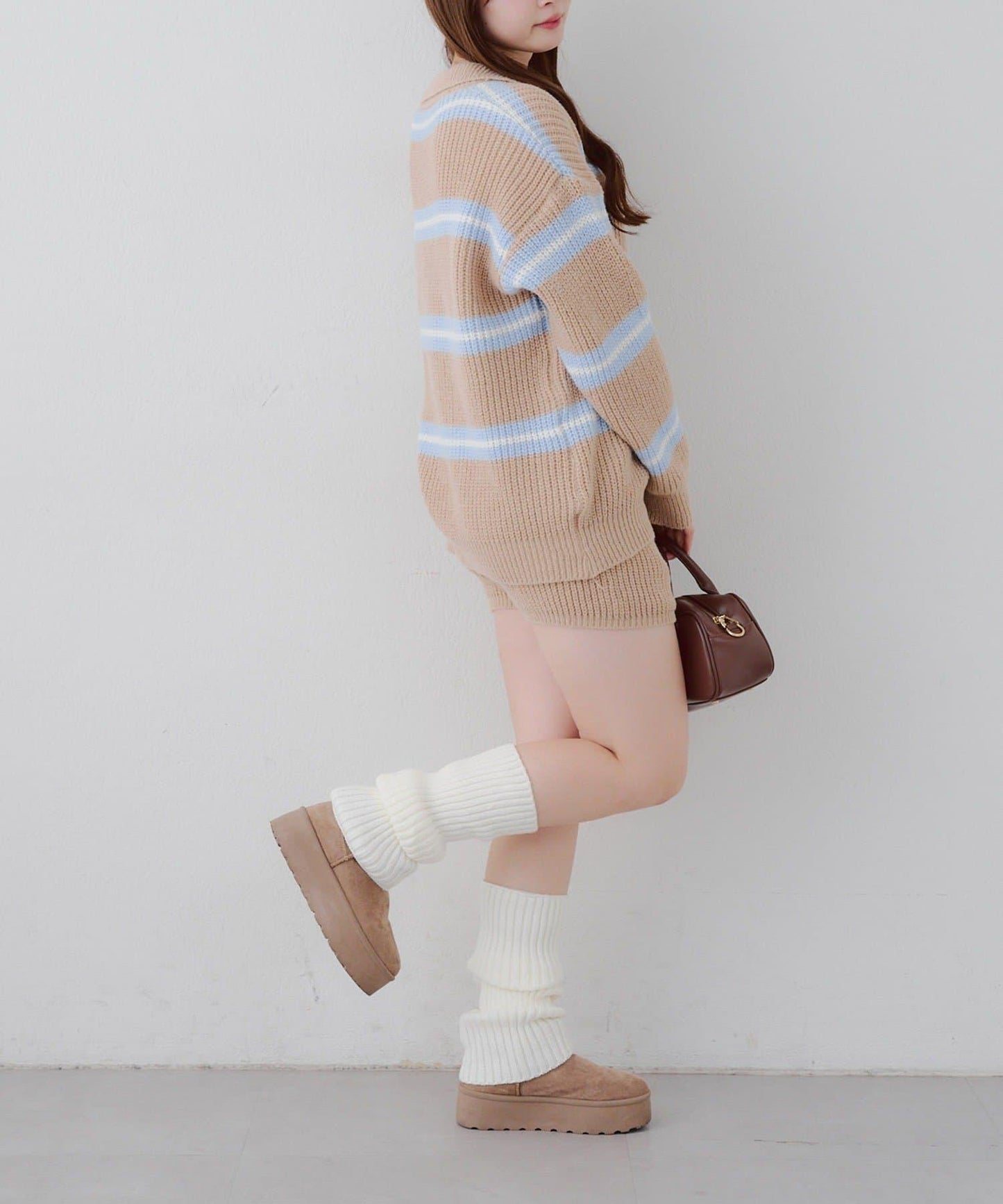 2套裝♪【RMAF】條紋針織POLO衫&針織短褲