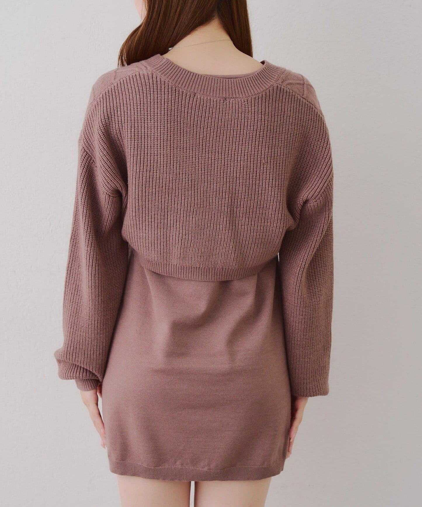 2套裝♪【RMAF】珍珠紐扣開衫+針織連衣裙