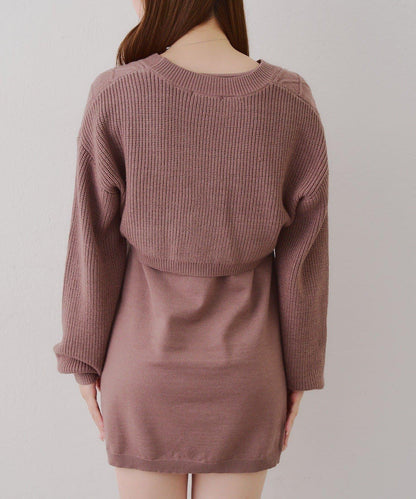 2套裝♪【RMAF】珍珠紐扣開衫+針織連衣裙