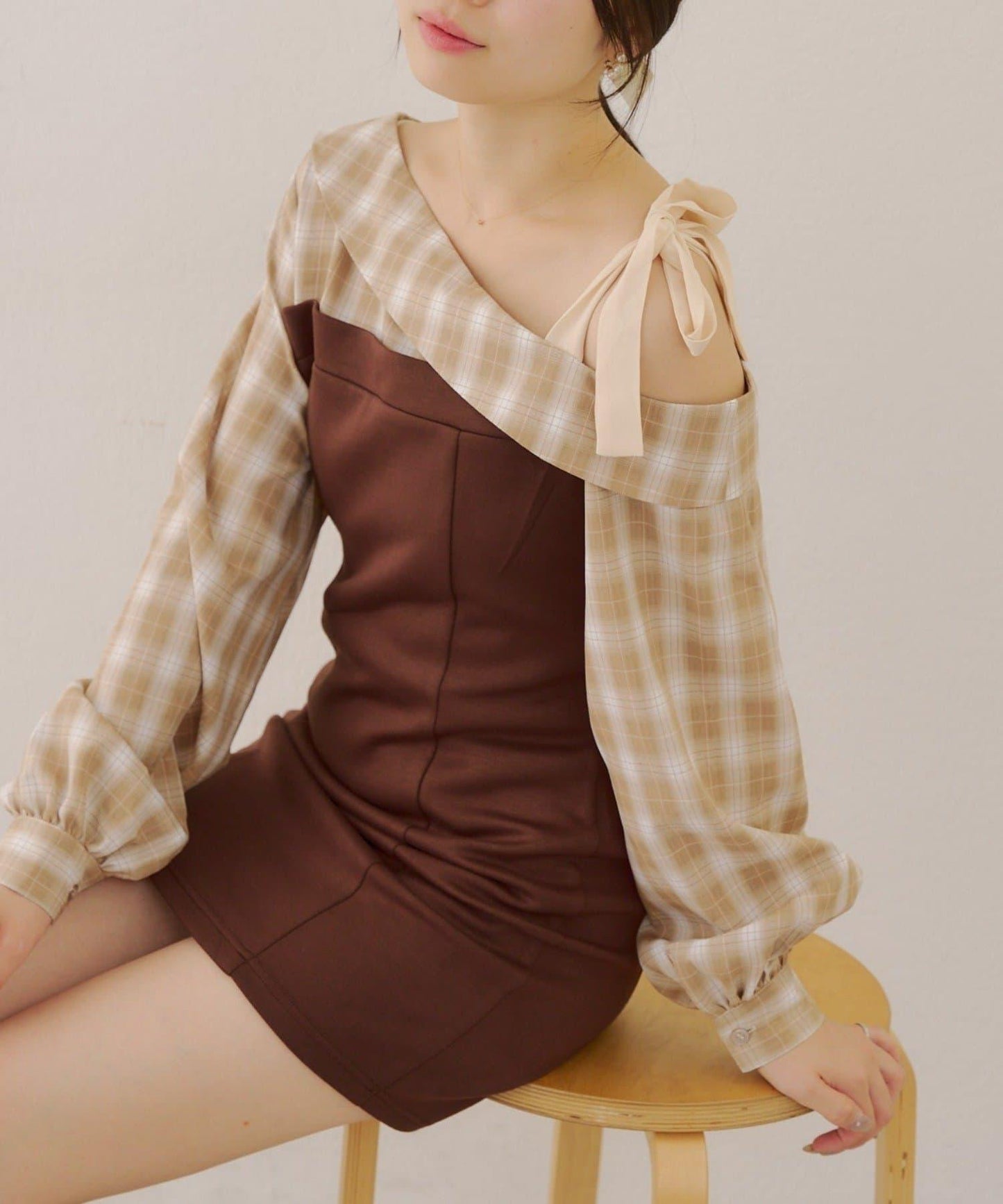 【RMAF】拼接單肩迷你連衣裙