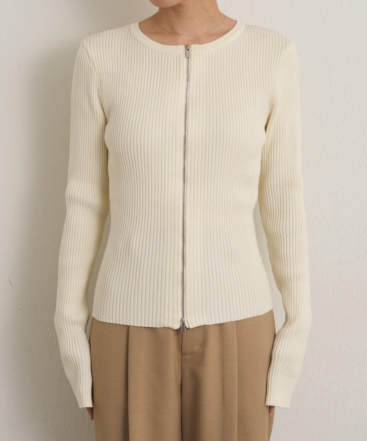 雙拉鍊羅紋開衫