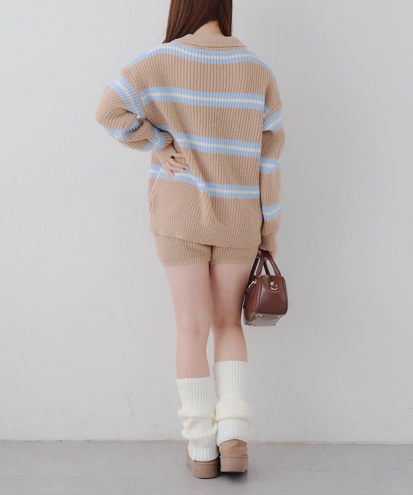 2套裝♪【RMAF】條紋針織POLO衫&針織短褲