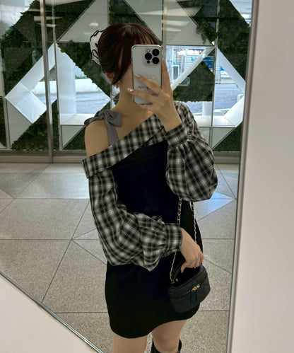 【RMAF】拼接單肩迷你連衣裙