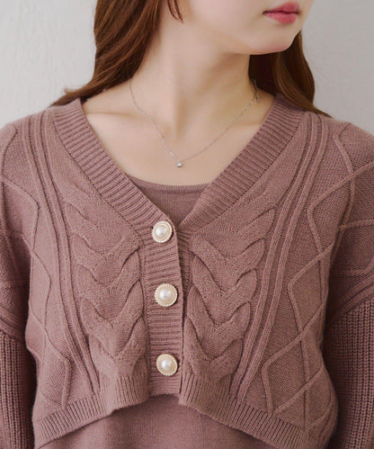 2套裝♪【RMAF】珍珠紐扣開衫+針織連衣裙