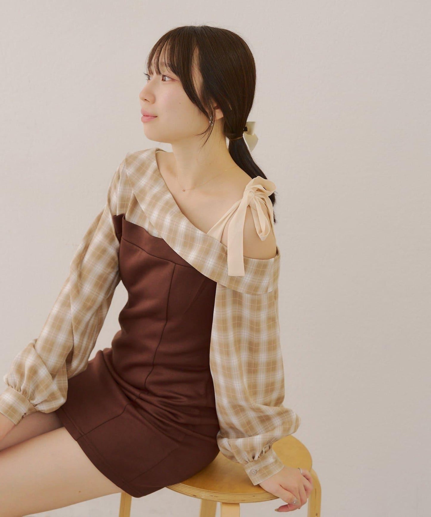 【RMAF】拼接單肩迷你連衣裙