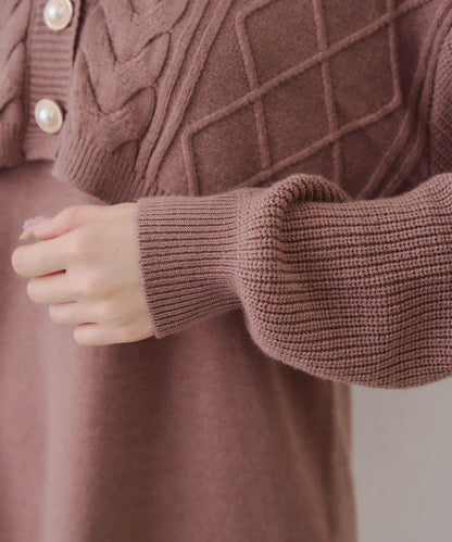 2套裝♪【RMAF】珍珠紐扣開衫+針織連衣裙