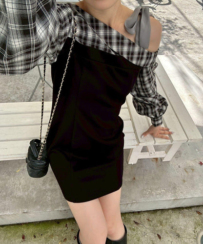 【RMAF】拼接單肩迷你連衣裙