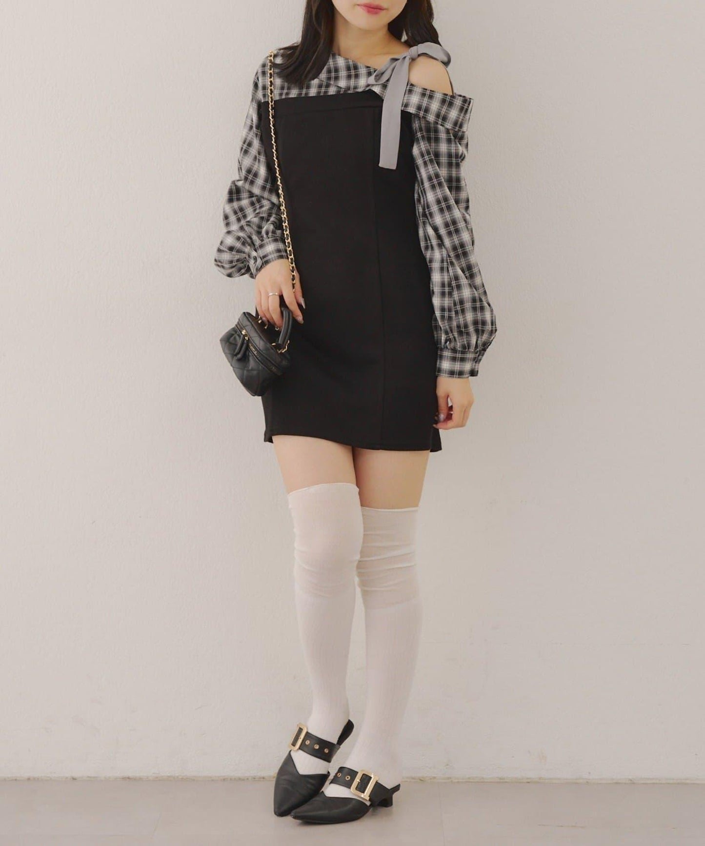 【RMAF】拼接單肩迷你連衣裙