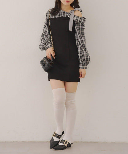 【RMAF】拼接單肩迷你連衣裙