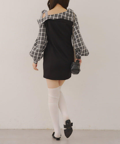 【RMAF】拼接單肩迷你連衣裙