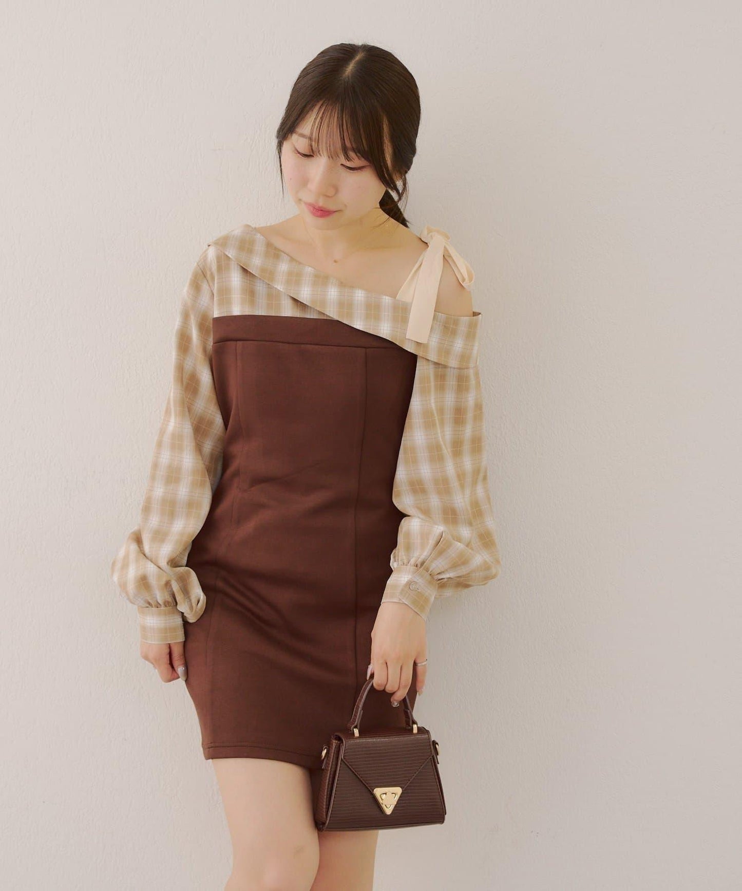 【RMAF】拼接單肩迷你連衣裙