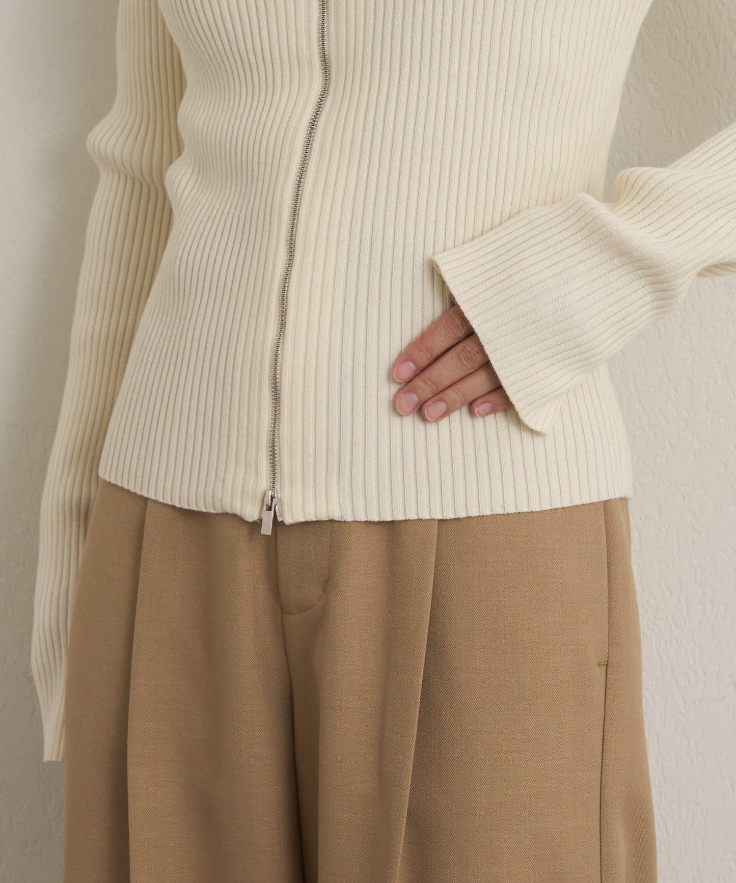 雙拉鍊羅紋開衫