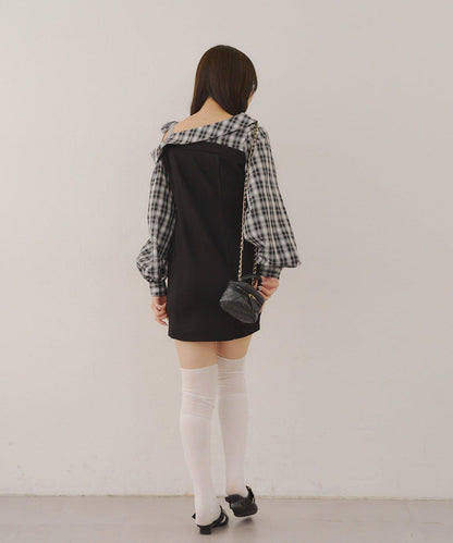 【RMAF】拼接單肩迷你連衣裙