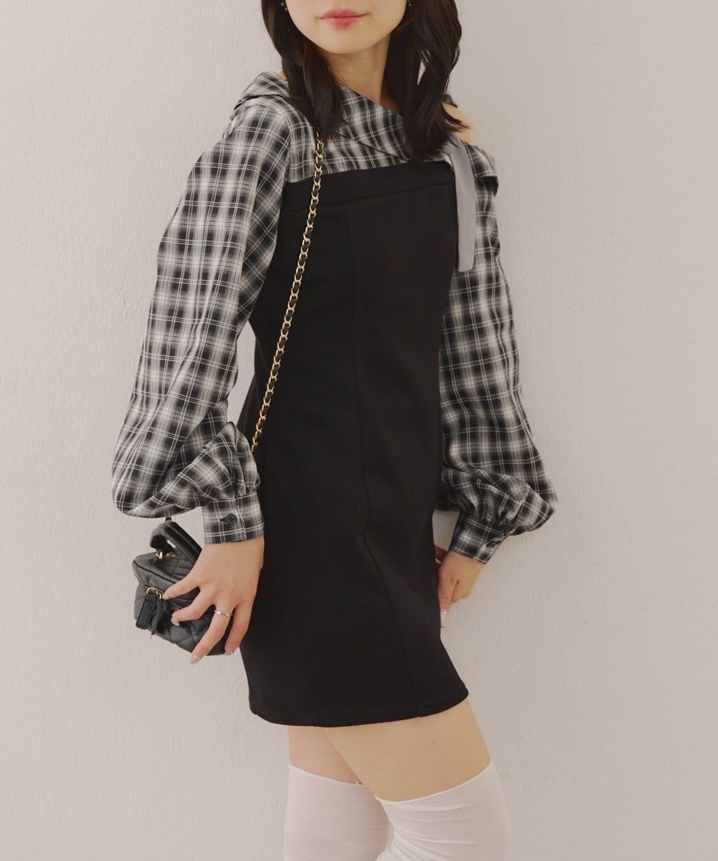 【RMAF】拼接單肩迷你連衣裙