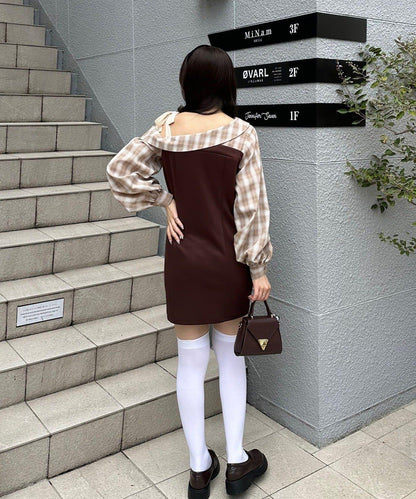 【RMAF】拼接單肩迷你連衣裙