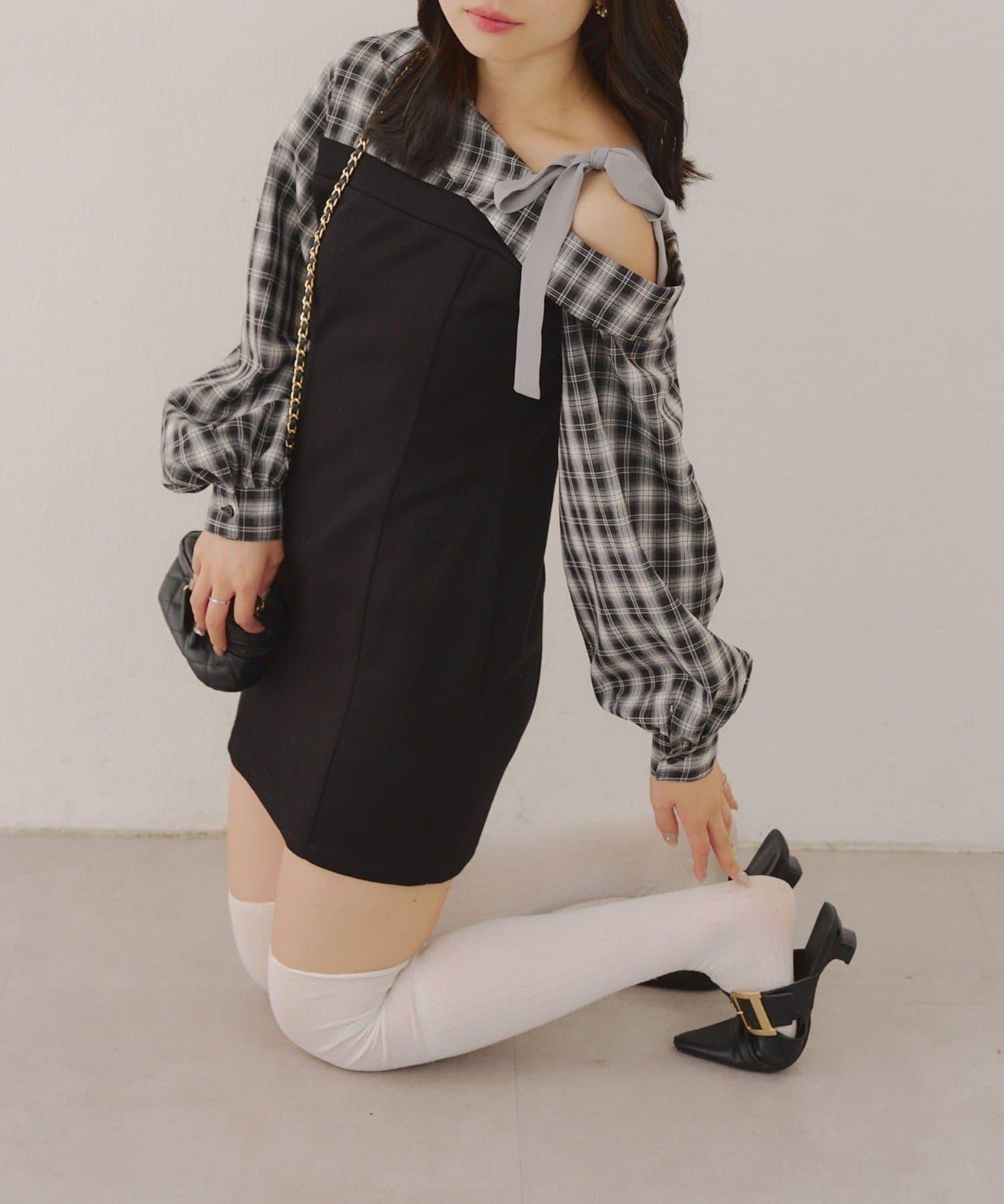 【RMAF】拼接單肩迷你連衣裙