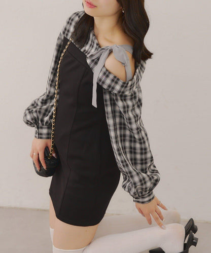 【RMAF】拼接單肩迷你連衣裙