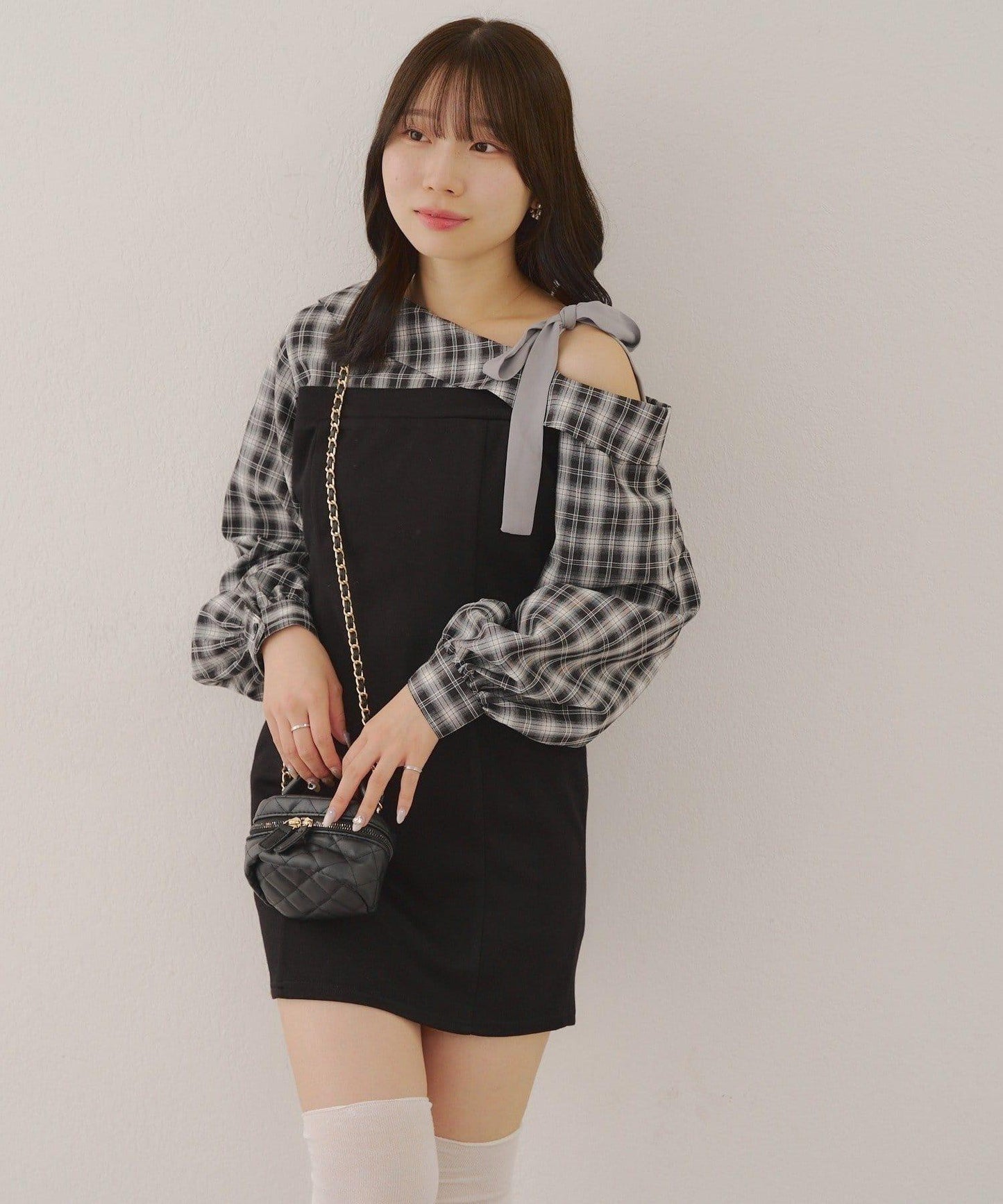 【RMAF】拼接單肩迷你連衣裙