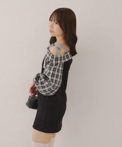 【RMAF】拼接單肩迷你連衣裙