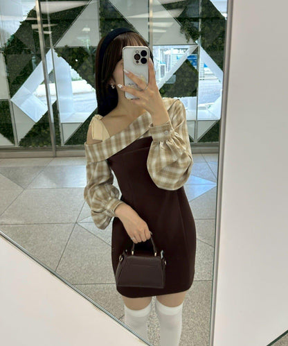 【RMAF】拼接單肩迷你連衣裙