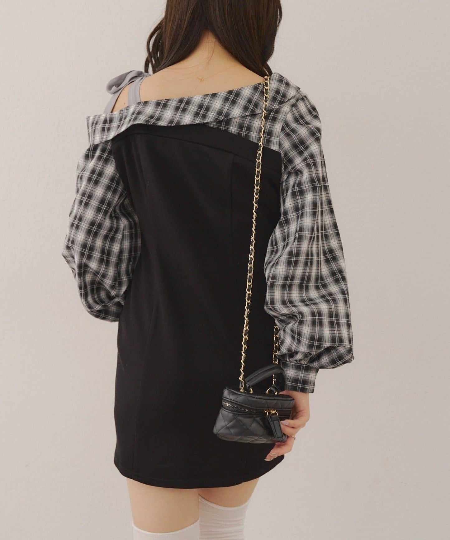 【RMAF】拼接單肩迷你連衣裙