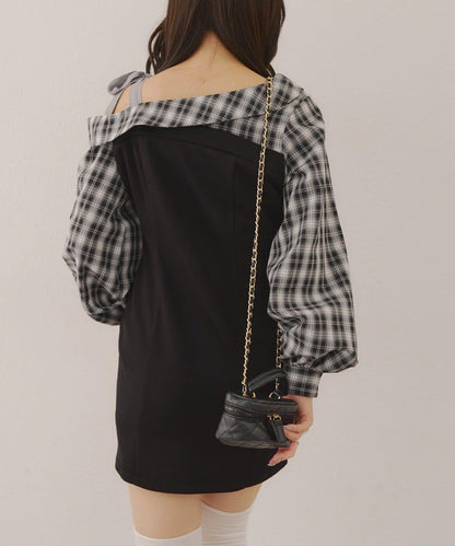 【RMAF】拼接單肩迷你連衣裙