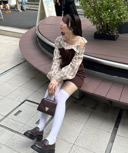 【RMAF】拼接單肩迷你連衣裙