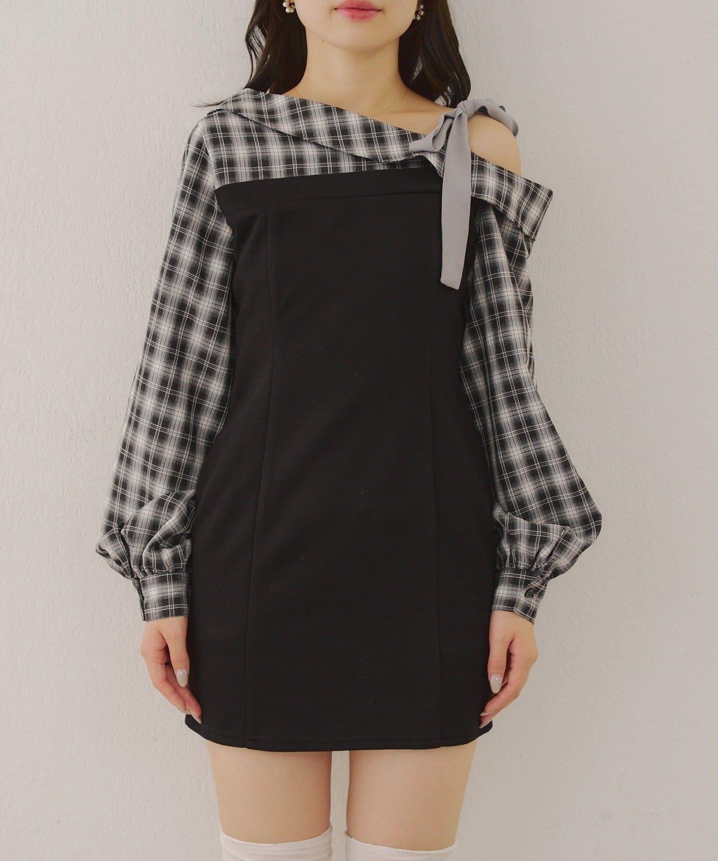 【RMAF】拼接單肩迷你連衣裙