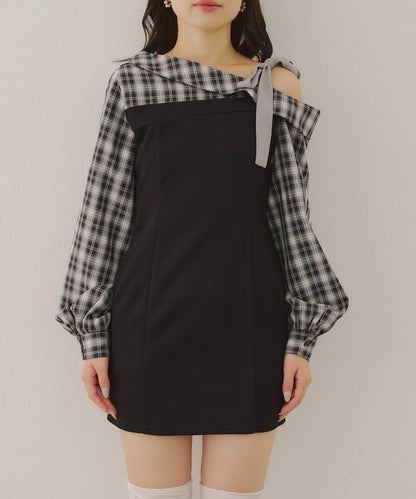 【RMAF】拼接單肩迷你連衣裙