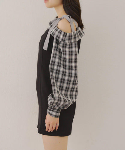 【RMAF】拼接單肩迷你連衣裙