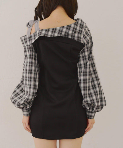 【RMAF】拼接單肩迷你連衣裙