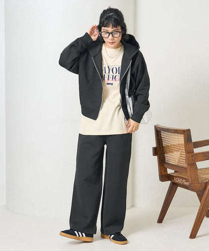 【套裝商品】粘合短款拉鍊連帽衛衣長褲套裝