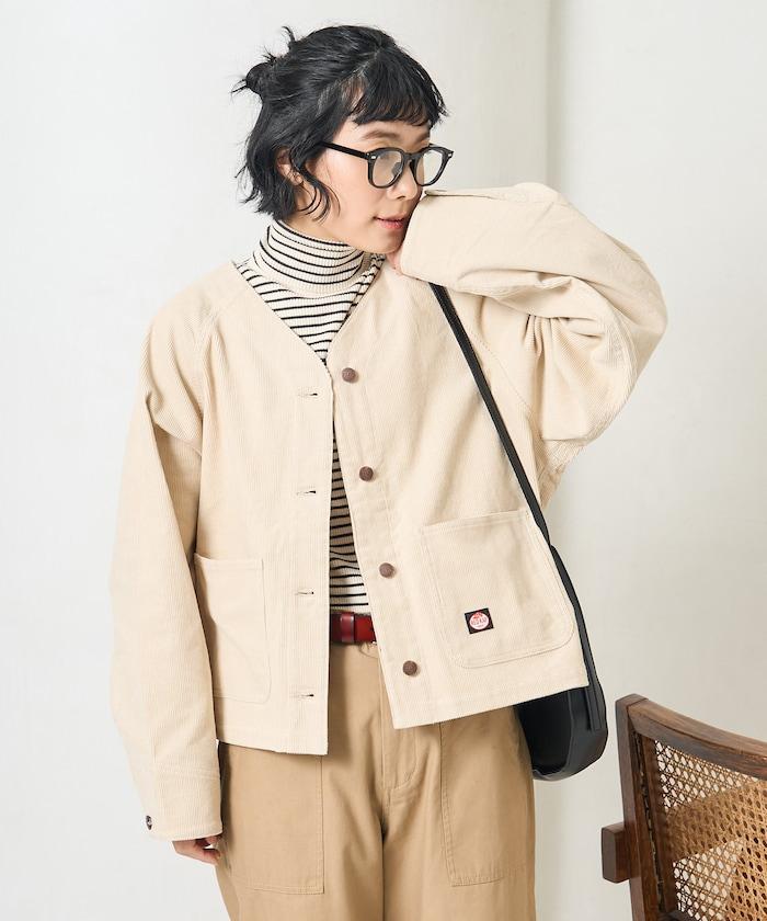 特別款燈芯絨無領V領夾克＜可搭配套裝＞