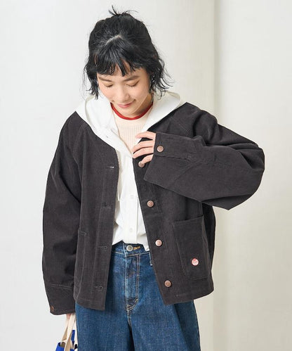 特別款燈芯絨無領V領夾克＜可搭配套裝＞