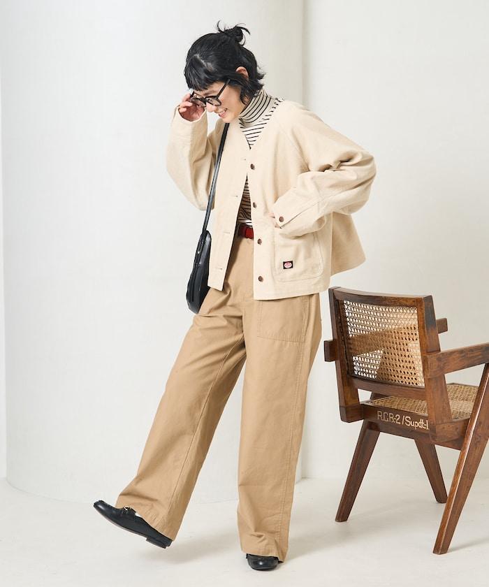 特別款燈芯絨無領V領夾克＜可搭配套裝＞