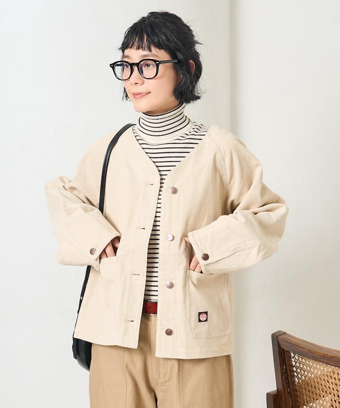 特別款燈芯絨無領V領夾克＜可搭配套裝＞