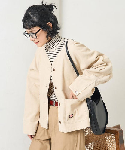 特別款燈芯絨無領V領夾克＜可搭配套裝＞