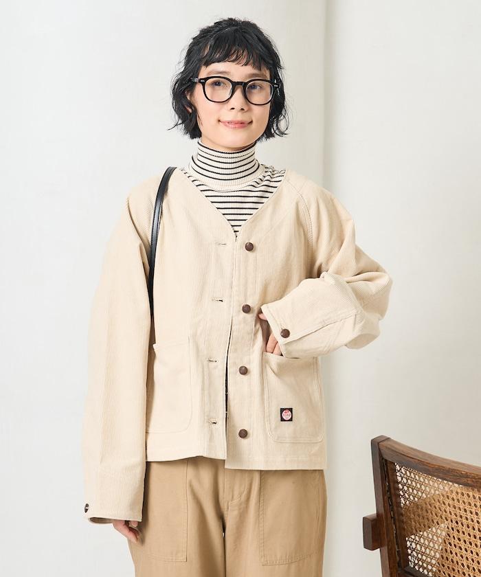 特別款燈芯絨無領V領夾克＜可搭配套裝＞